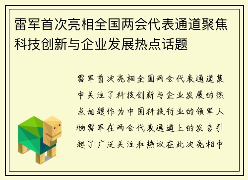 雷军首次亮相全国两会代表通道聚焦科技创新与企业发展热点话题