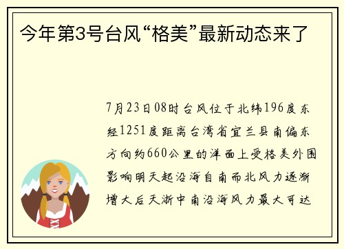 今年第3号台风“格美”最新动态来了