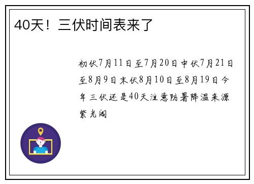 40天！三伏时间表来了