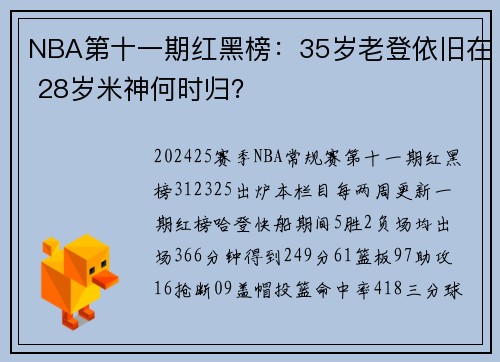 NBA第十一期红黑榜：35岁老登依旧在 28岁米神何时归？