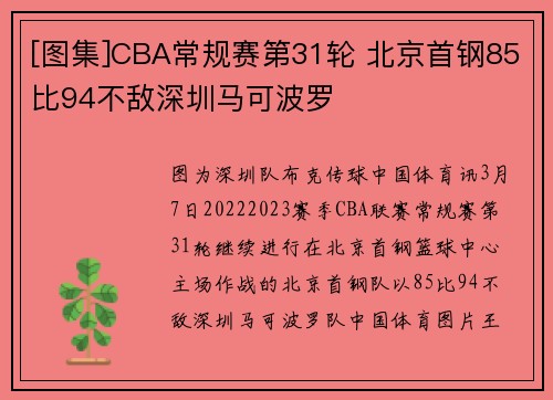 [图集]CBA常规赛第31轮 北京首钢85比94不敌深圳马可波罗