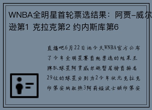 WNBA全明星首轮票选结果：阿贾-威尔逊第1 克拉克第2 约内斯库第6